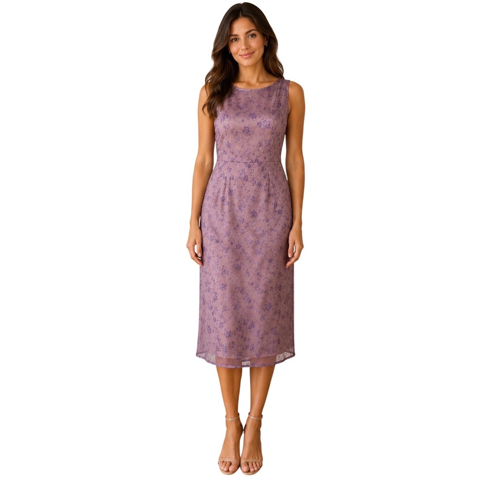 Vintage Y2K  A.Z.I. Floral Embroidered Cocktail Dress Size 13 Purple Mauve